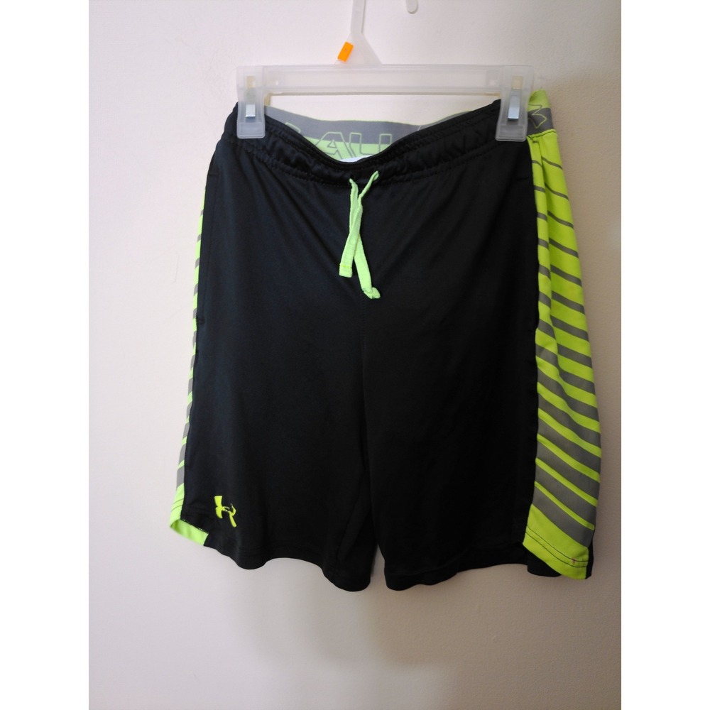 Under Armour Athletic Shorts Youth Medium Black Neon Yellow HeatGear Sporty